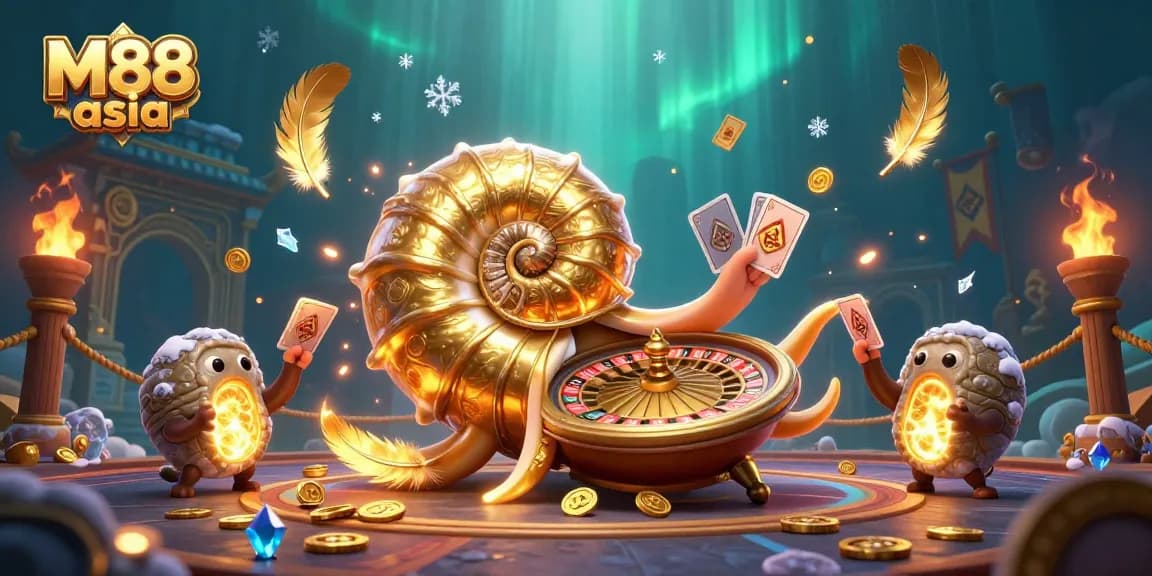 Engage with M88 asia's thrilling casino world featuring a giant nautilus roulette wheel.