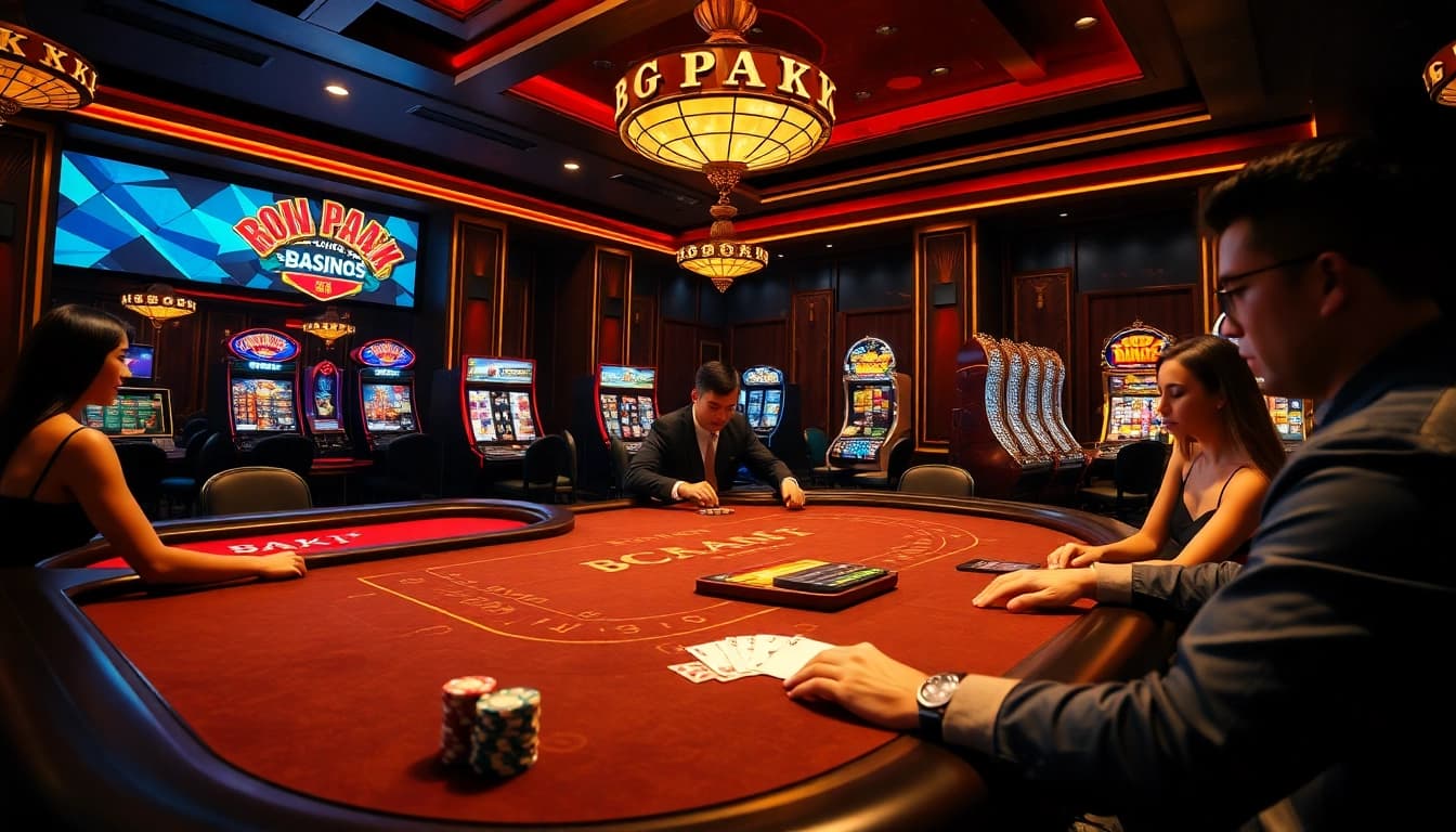 Engaging scene at nhà cái sa88 showcasing intense online gaming with baccarat tables and poker chips.