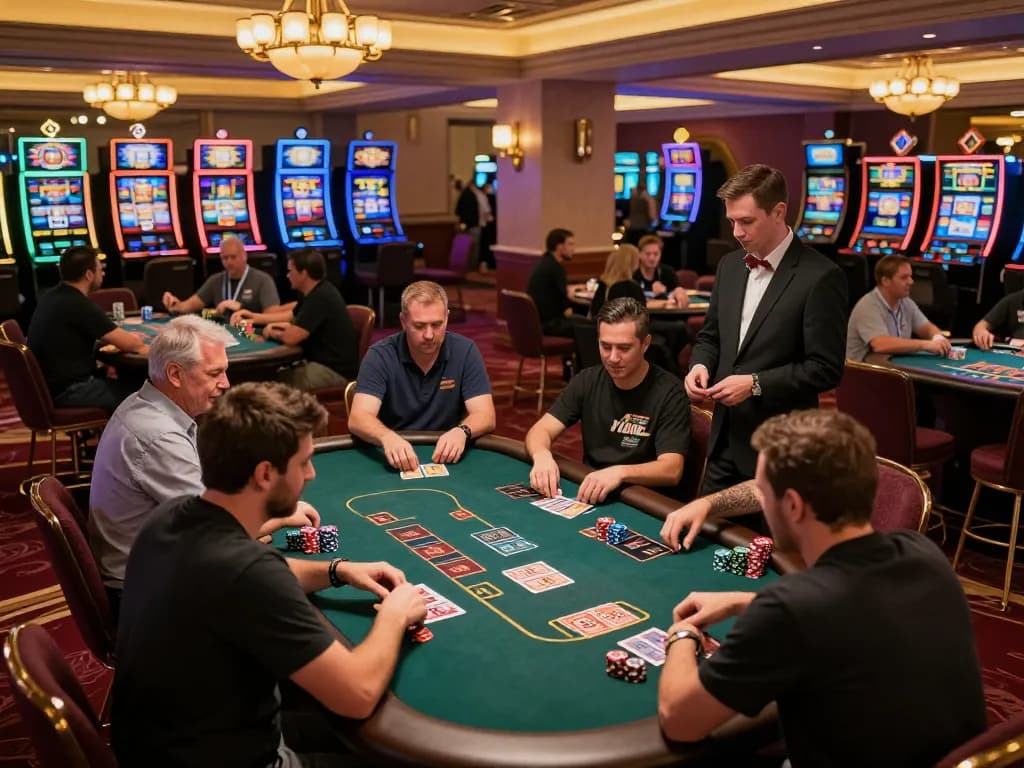 Players engaged in intense blackjack gameplay at s8inc.com/ casino, showcasing strategic card action and vibrant ambiance.