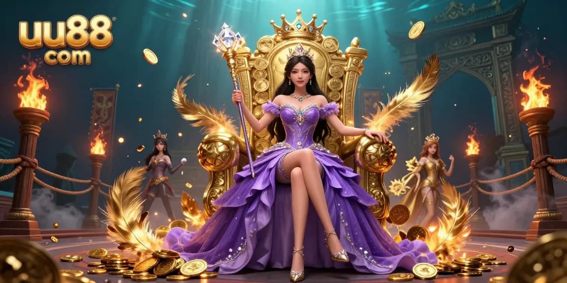 Experience the thrill of uu88 com in a vibrant casino atmosphere with a regal princess holding a scepter.