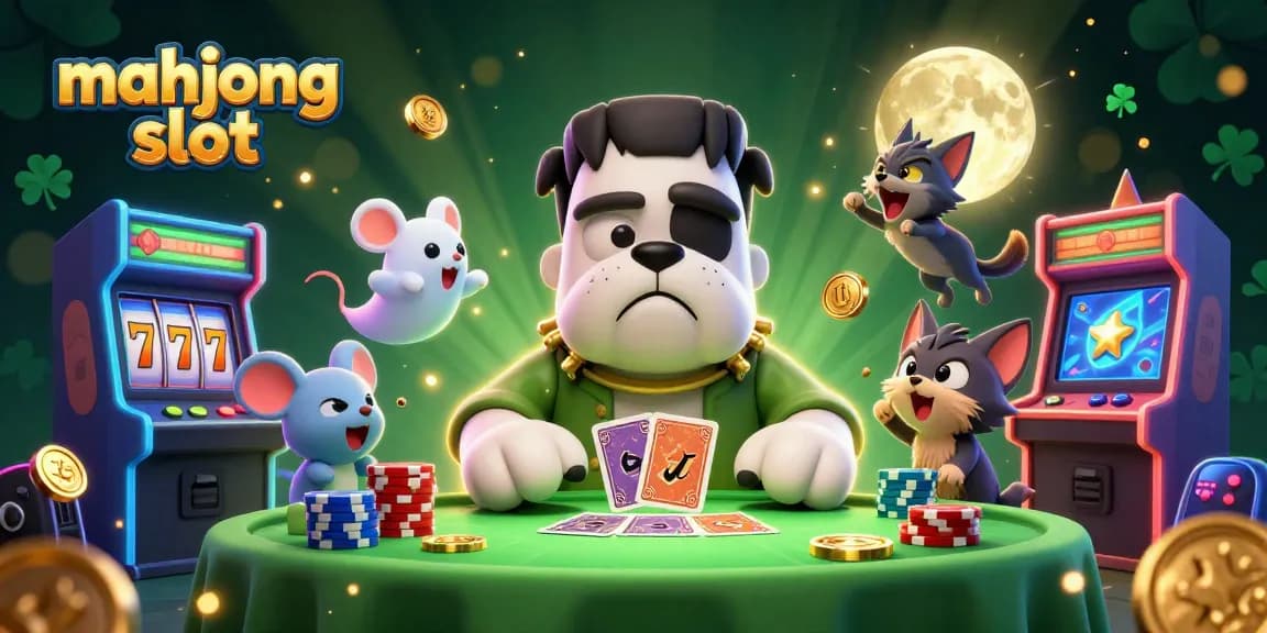 Experience the thrill of mahjong slot with engaging characters and casino elements in a vibrant cosmic scene.