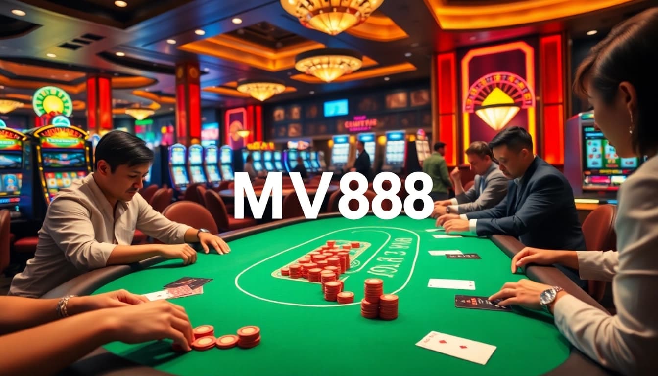 Engaging scene of players enjoying the MV88 game at an upscale casino with vibrant action.