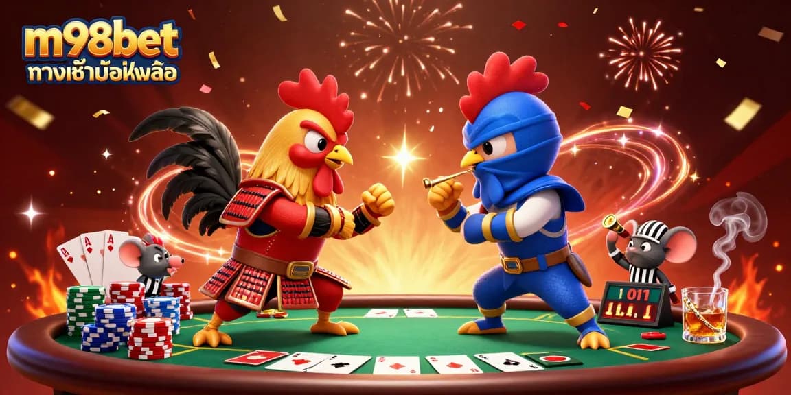 เล่น m98bet ทางเข้ามือถือ ในการต่อสู้ของไก่สองตัวในสไตล์การ์ตูน
