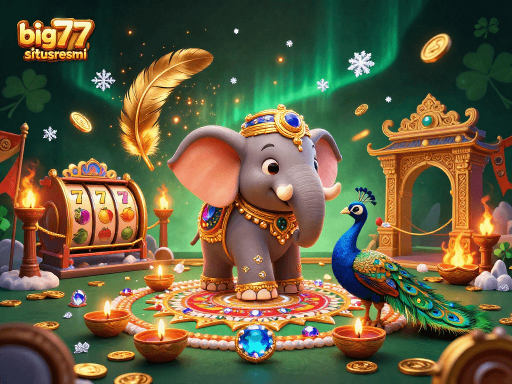 Engage with big777situsresmi in this vibrant 3D illustration showcasing a festive casino scene.