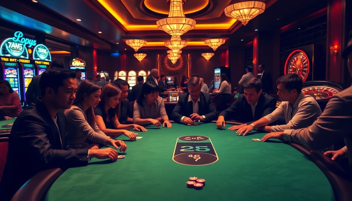 Experience the excitement of a high-stakes poker game at Gopay88's luxurious casino environment.