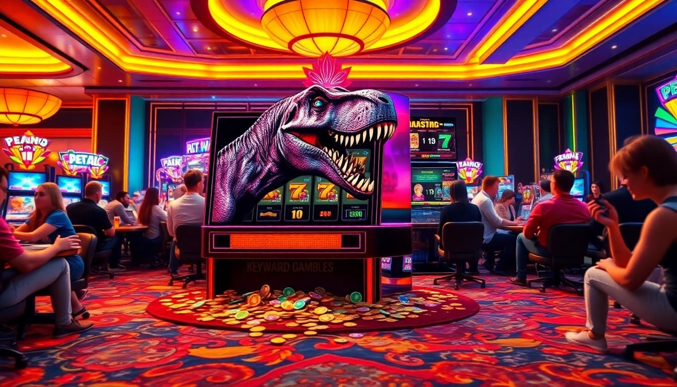 Experience thrilling gameplay at pen4d, where players spin the vibrant T-Rex slot machine for massive wins.