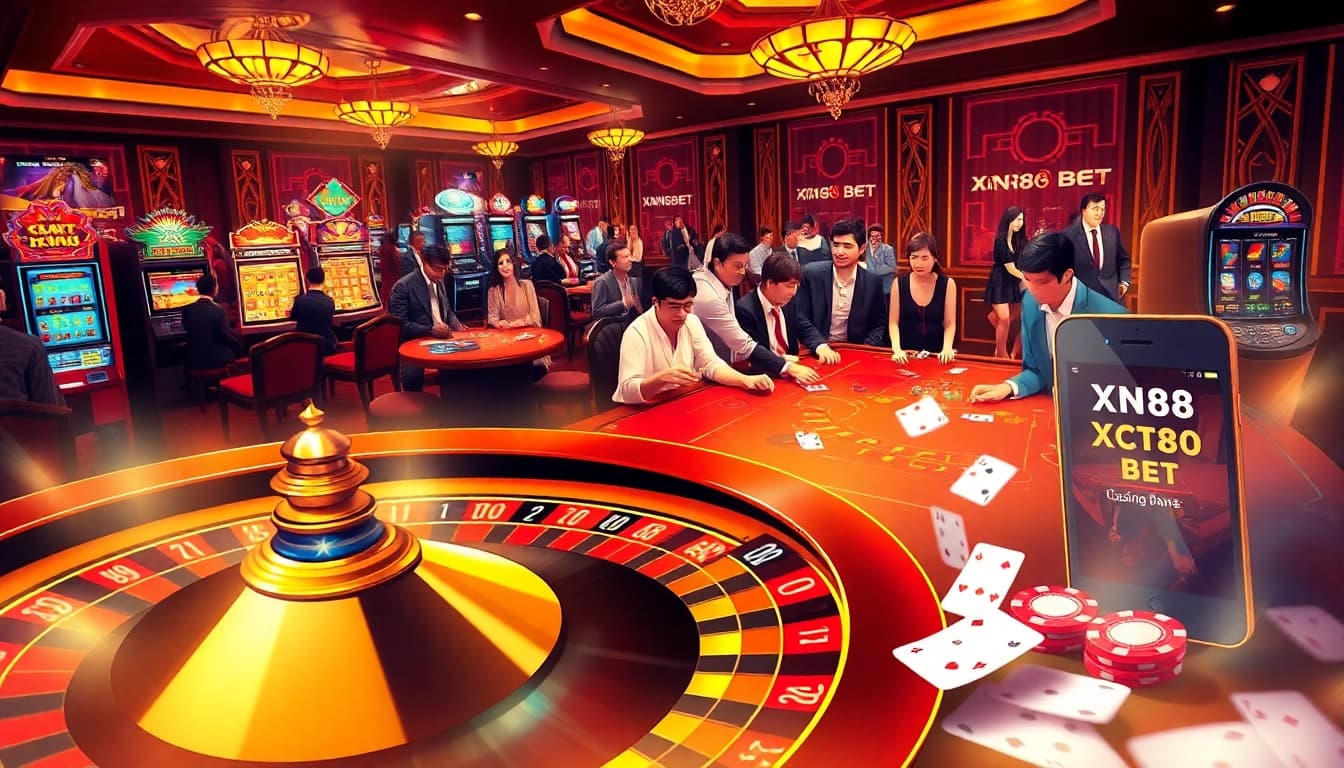 Experience the excitement of XN88 BET in a vibrant casino filled with slot machines and poker tables.