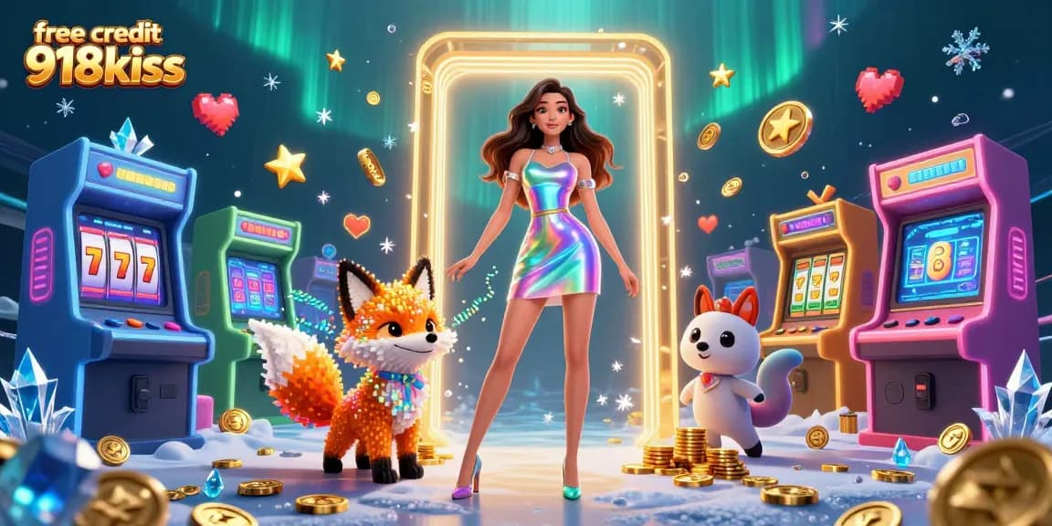 Spin 918Kiss slots with vibrant free credit 918kiss and colorful gaming elements in an exciting casino scene.
