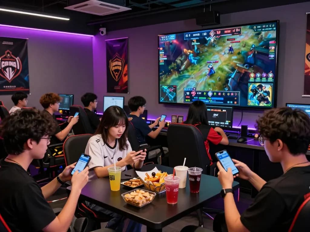 Gamers engaging in esports betting during a thrilling Dota 2 match in Singapore, showcasing the excitement and vibrant atmosphere of esports culture.