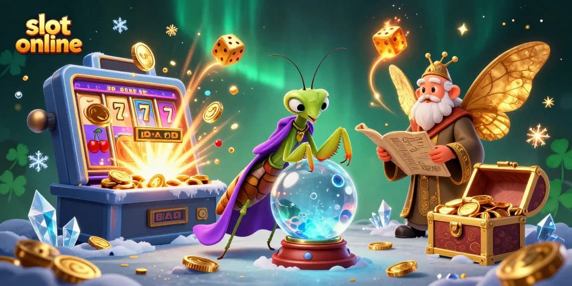 Experience thrilling slot online action with a vibrant 3D scene featuring a fortune teller and ancient scrolls amidst jackpot excitement.