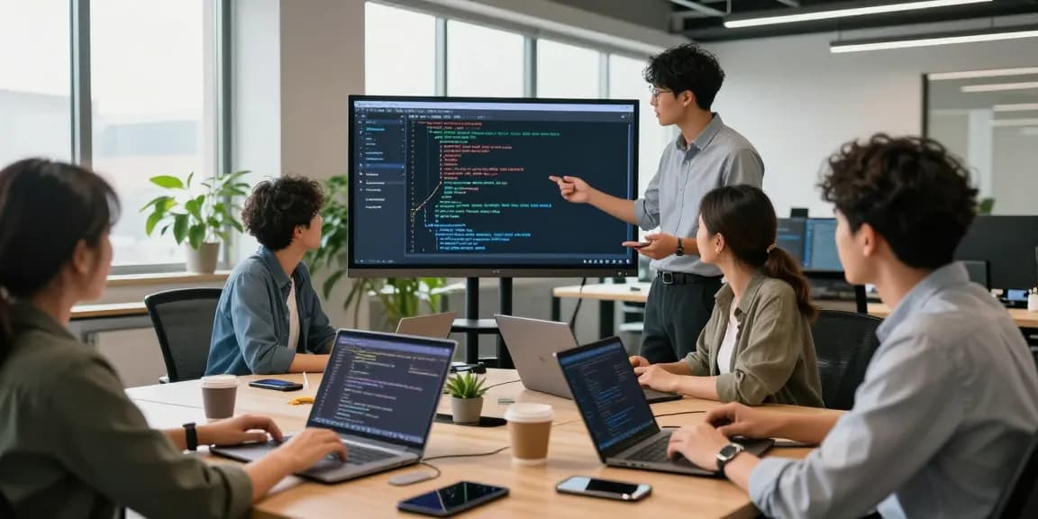 Team working on telegram中文版下载 in a modern tech office