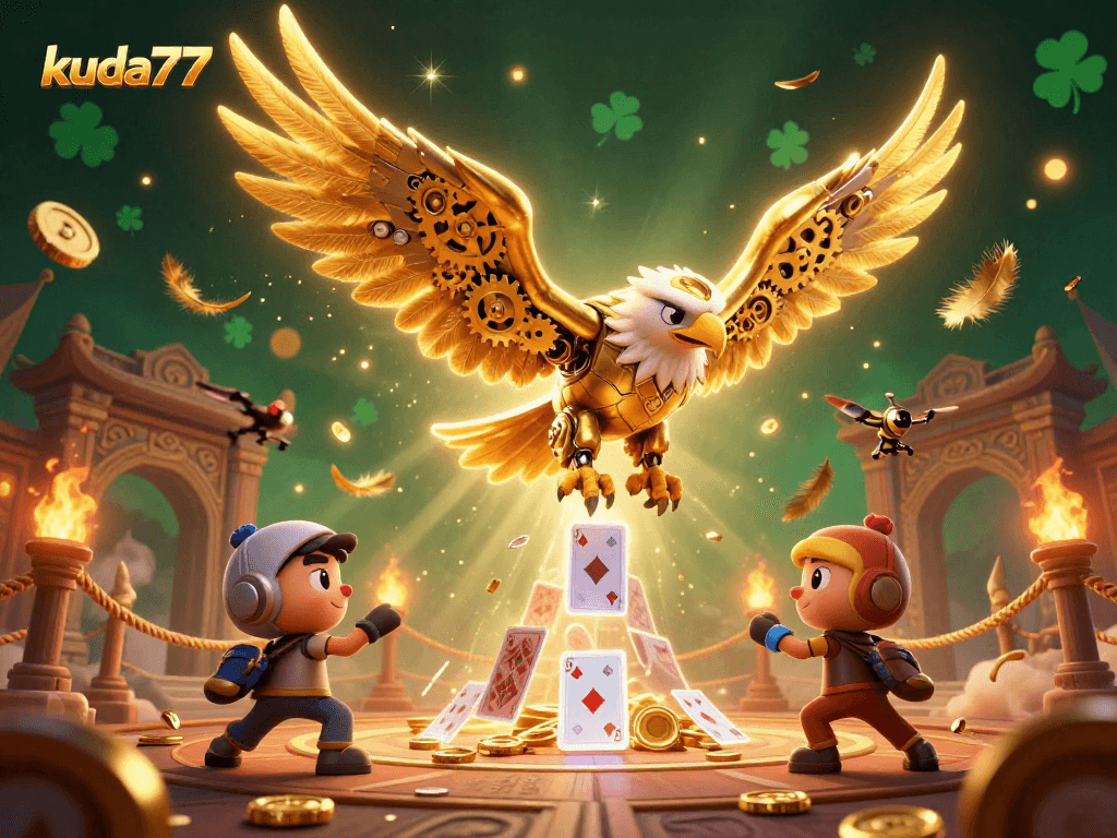 Permainan slot menarik di kuda77 dengan elang cybernetic dan kartu holografik yang memukau.