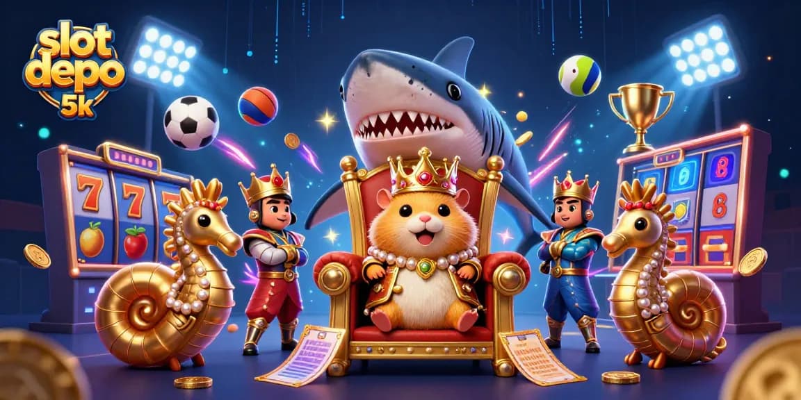 Spin and win at slot depo 5k with a dynamic 3D casino kingdom featuring a golden hamster king.