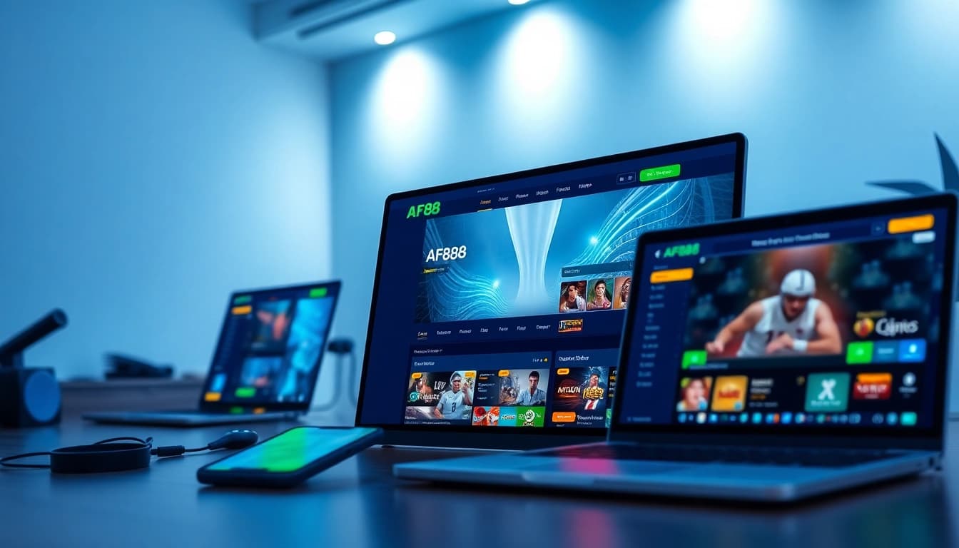AF88 com homepage displayed on digital devices, showcasing online betting features and promotions.
