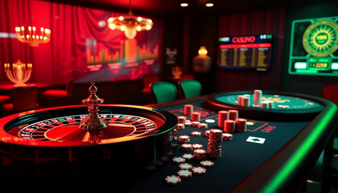 Exciting casino gaming experience at xx88.pizzza with poker chips and roulette wheel.