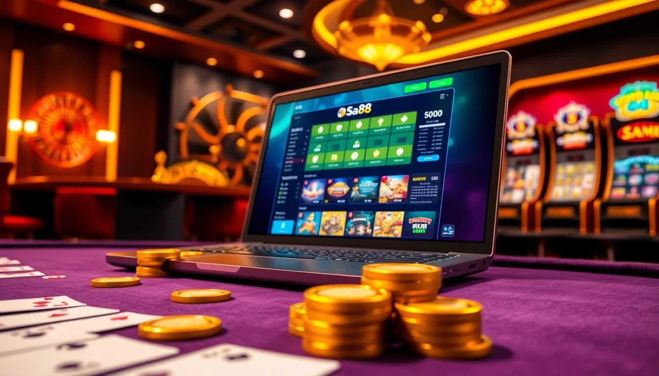 Exciting gaming action at nhà cái sa88 online casino with vibrant chips and cards.