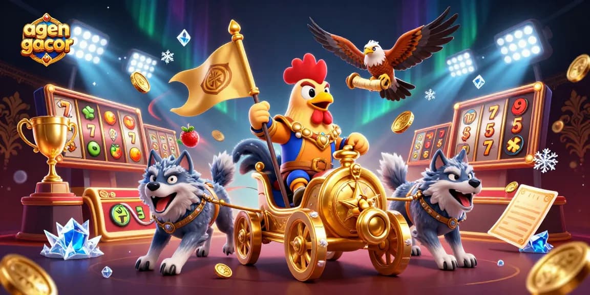 Experience thrilling wins at agen gacor with dynamic slot reels and vibrant gaming elements in this colorful 3D illustration.