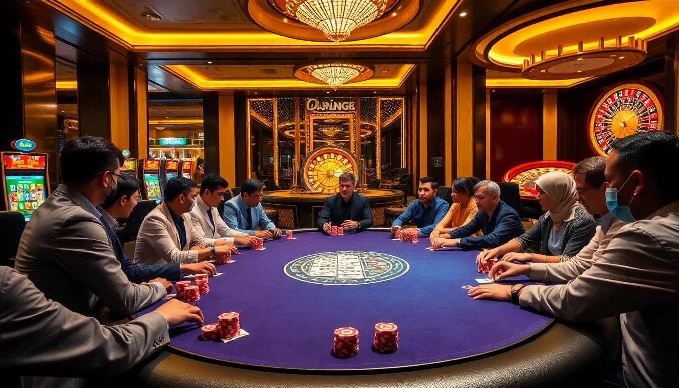 Engaging poker game at nhà cái vuabai9 casino, showcasing thrilling gameplay and vibrant atmosphere.