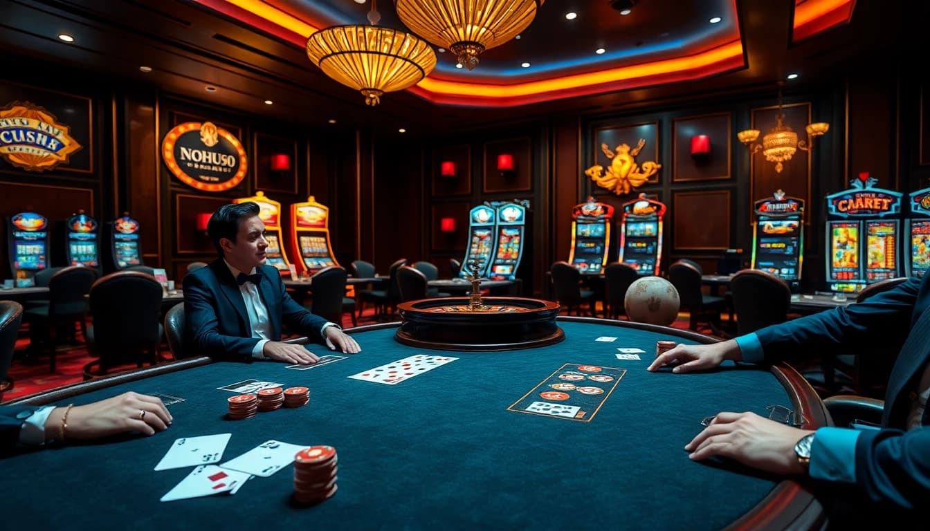 Experience the thrill of gaming at nhà cái NOHU90 with lively poker tables and roulette wheels.