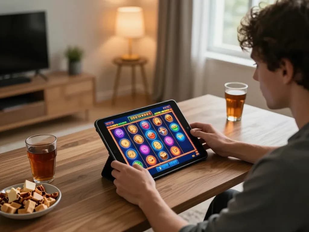 Experience excitement with gtatogel online slot gaming on a tablet in a cozy setting