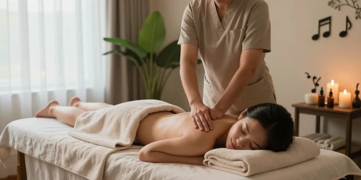 Relaxing Swedish massage therapy session in a serene spa environment, with a therapist providing soothing care.