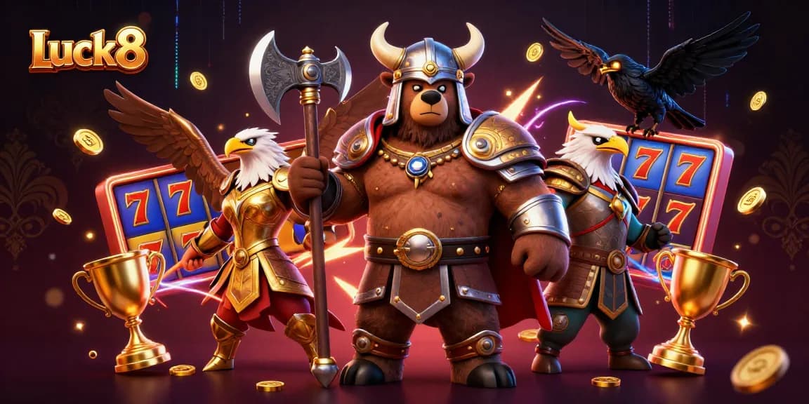 Winning at Luck8 with a Viking and Valkyrie in an exciting casino scene