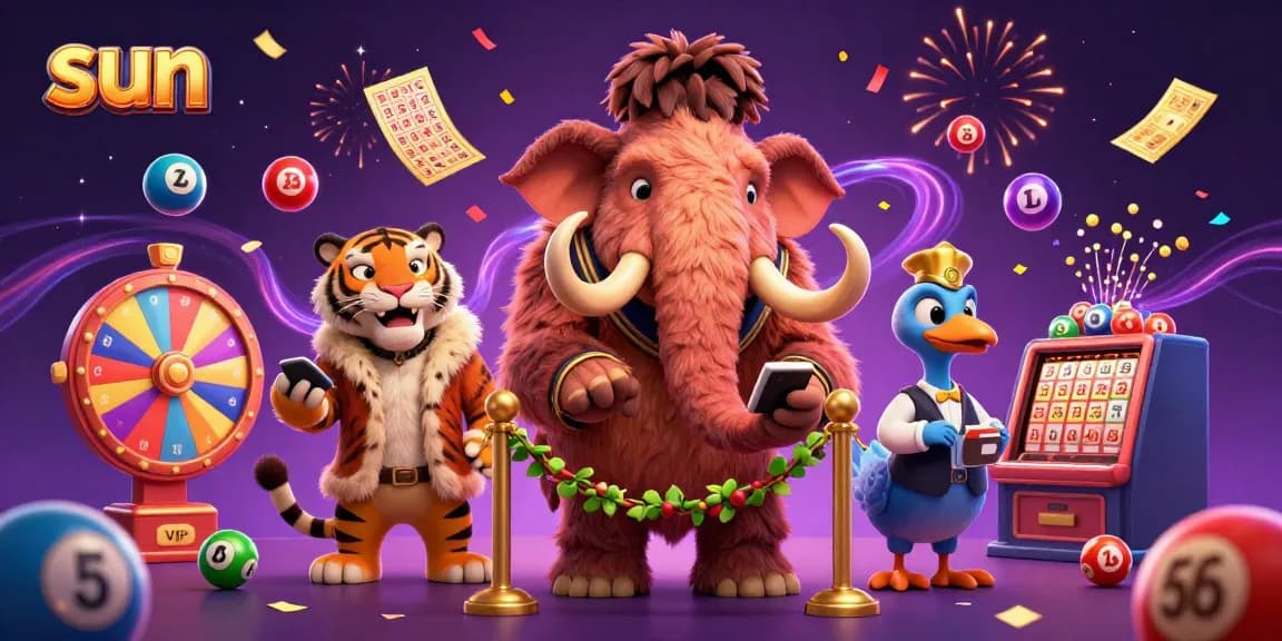 Unleash winning excitement with a vibrant sun-themed casino scene featuring unique animal characters.