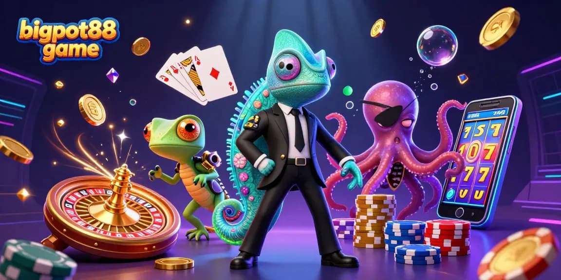 Catch the excitement of bigpot88 game with vibrant characters and lively casino elements.