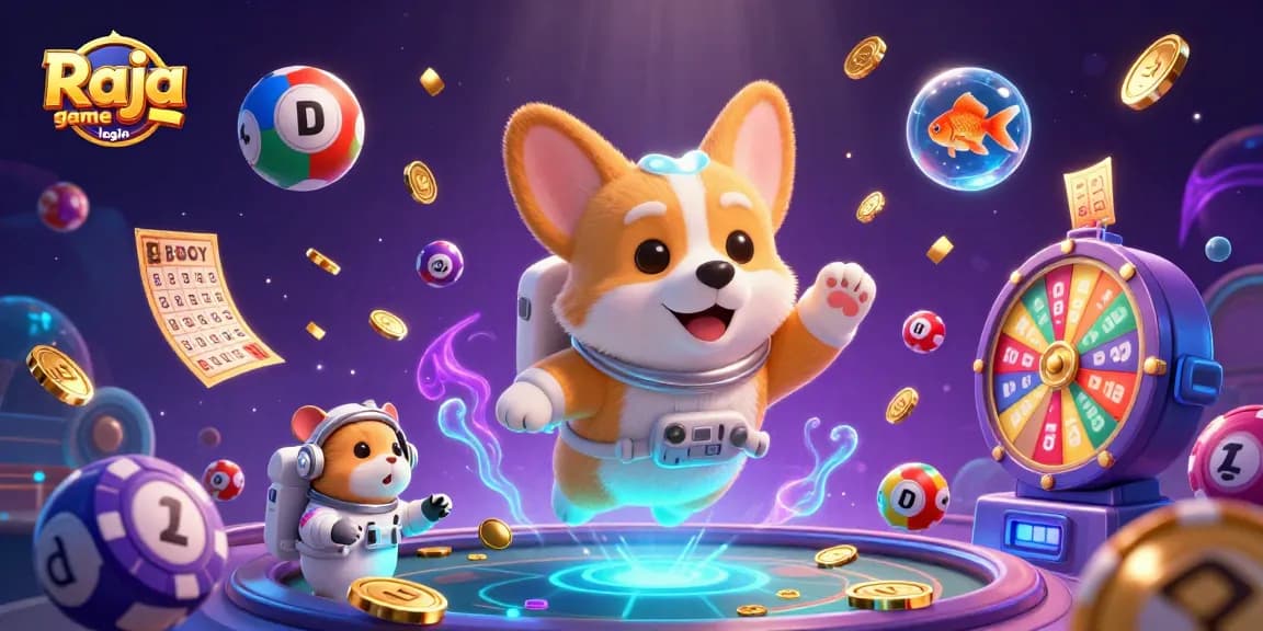 Engage with Raja game login as an astronaut corgi explores a vibrant casino in space.