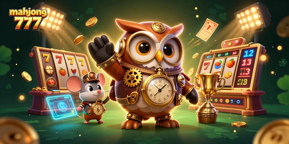 Play mahjong 777 with engaging characters and thrilling slot game elements in a vibrant casino setting.