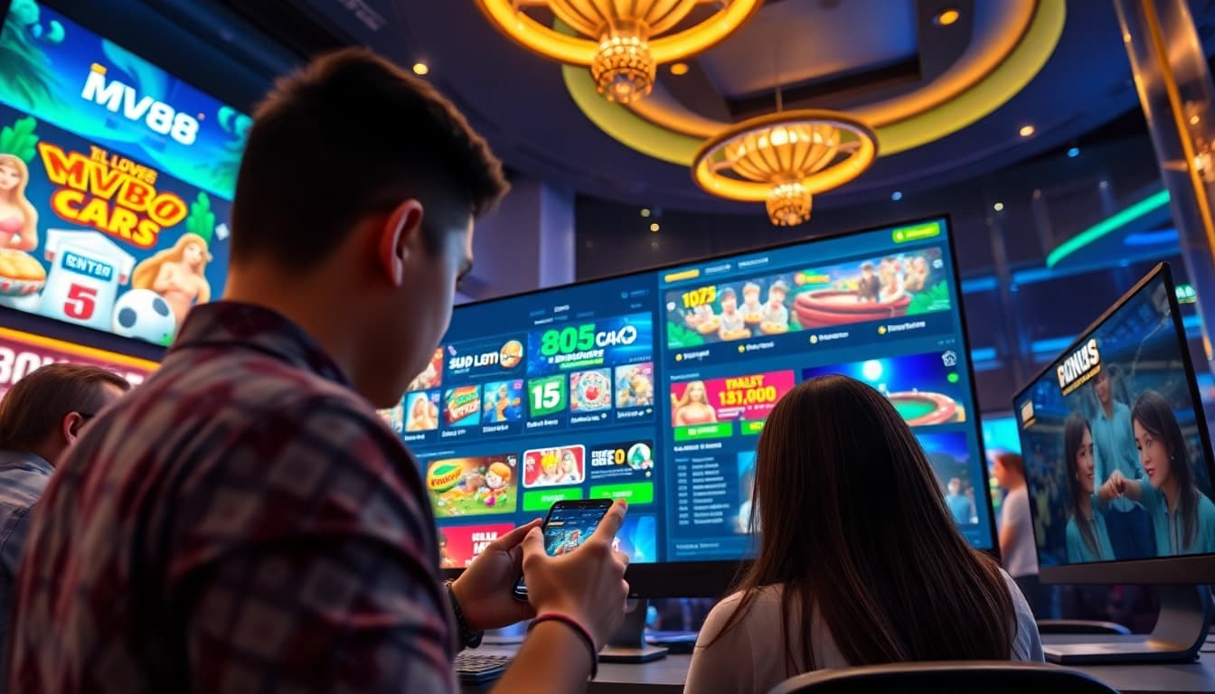 Dynamic MV88 game interface showcasing engaging online gaming experience with diverse players.