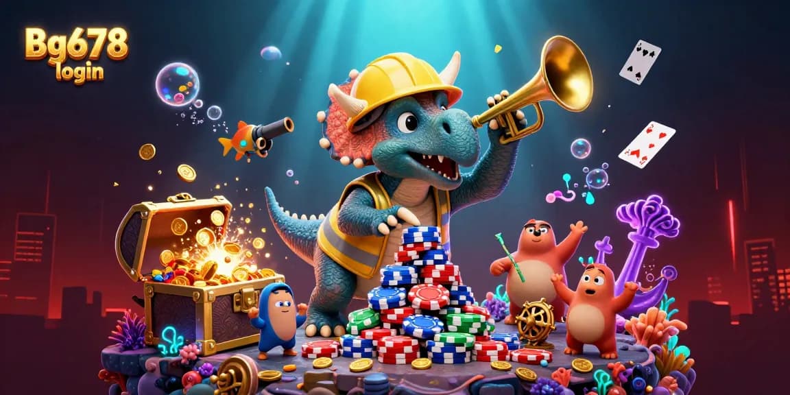 Engage with the vibrant Bg678 login scene showing a celebratory triceratops and dynamic gaming elements.