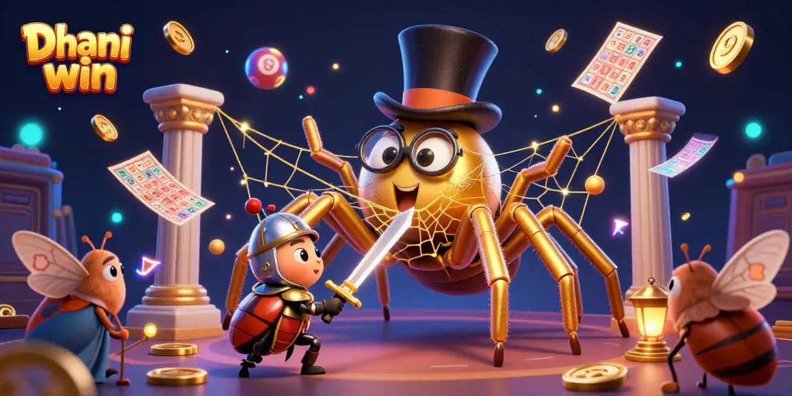 Dhani win showcases thrilling lottery games in a vibrant 3D illustration filled with excitement and entertainment.