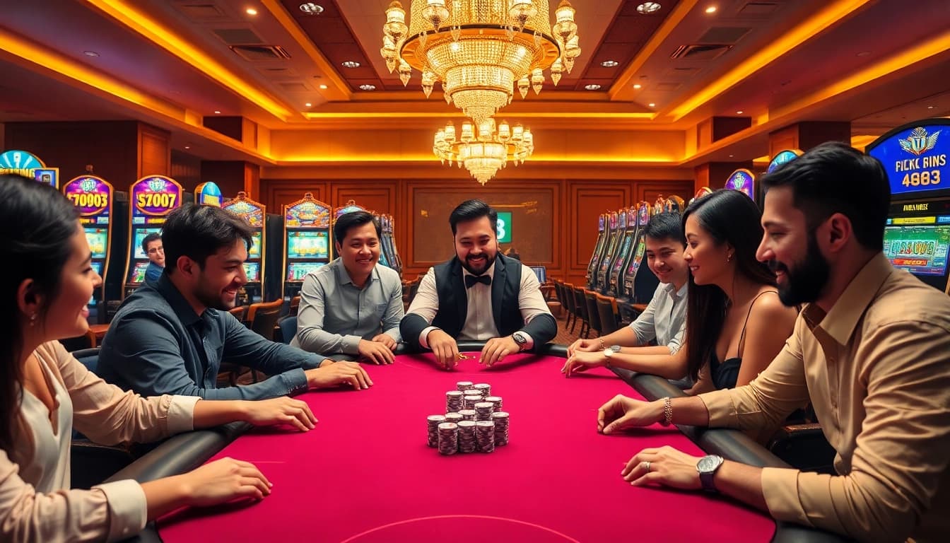 Action-packed casino scene with players enjoying RR 88 poker at a vibrant table.