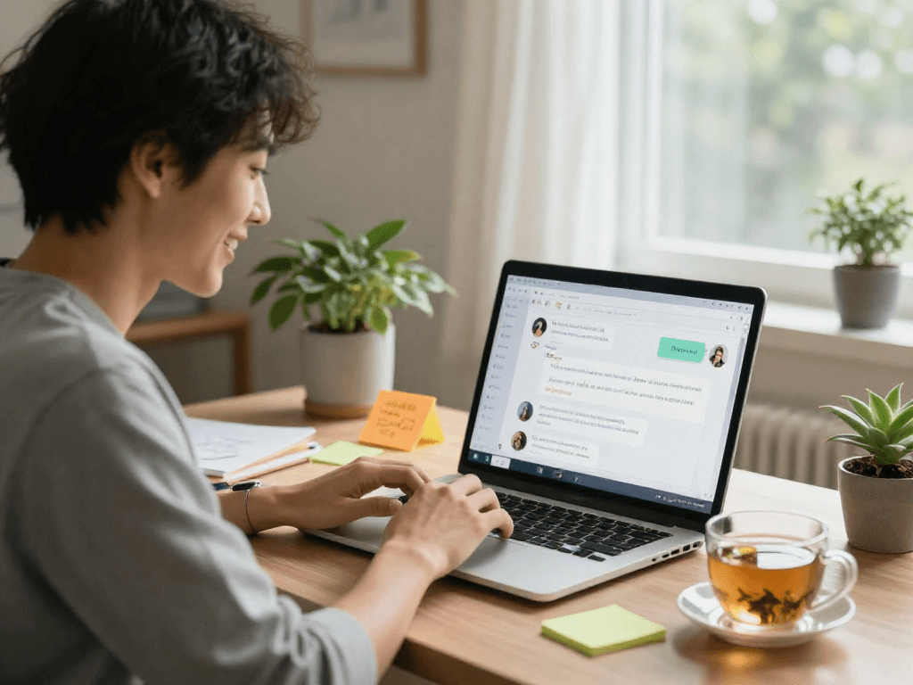 Engaging in sex ai chat, a user interacts with a chatbot in a cozy home office.