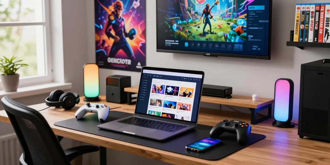bd188 platform sa isang modernong workspace para sa mga mobile gamer na may gaming accessories.