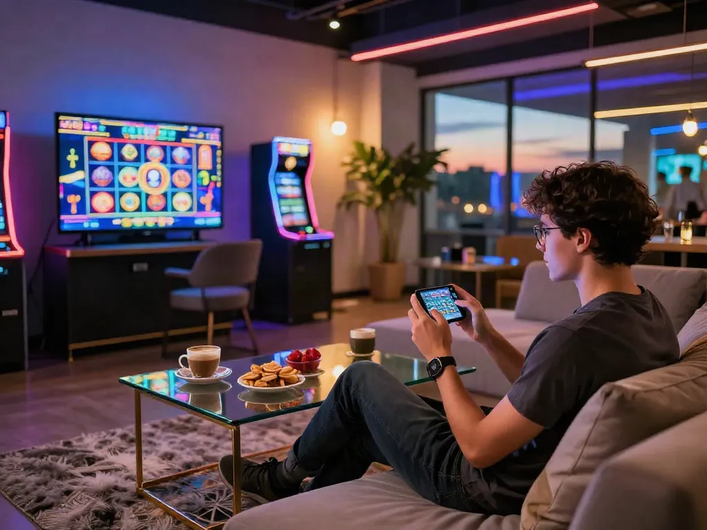 Enjoying the luxury12 slot experience in a cozy gaming lounge with vibrant ambiance.