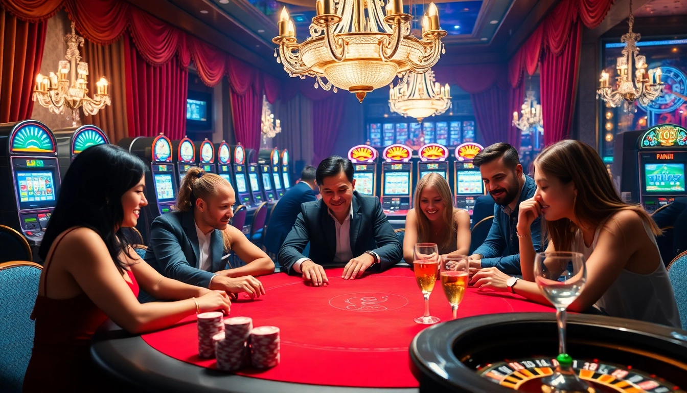 Experience the excitement of a top club gambling atmosphere with players at a vivid poker table.