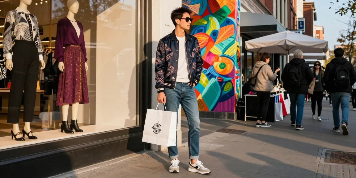 Urban fashionista showcasing 레플리카 style in vibrant city setting.