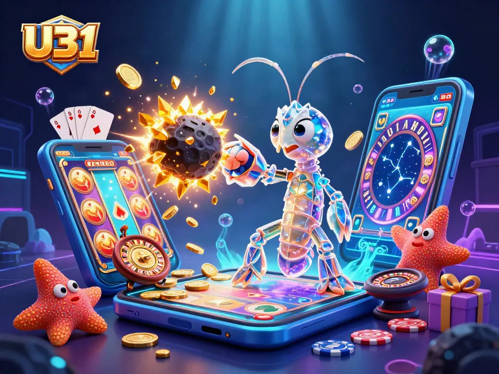 U31 vibrant casino scene with dynamic gaming elements, showcasing the excitement of slot games and rich rewards.