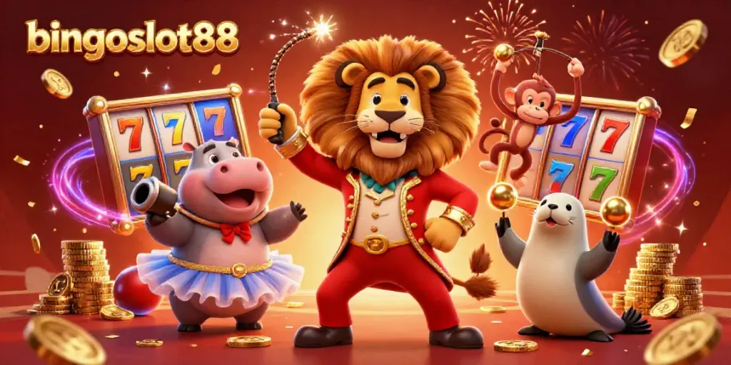 Gambarkan pengalaman bermain bingoslot88 dengan karakter berwarna cerah yang mengambil bagian dalam permainan slot seru.