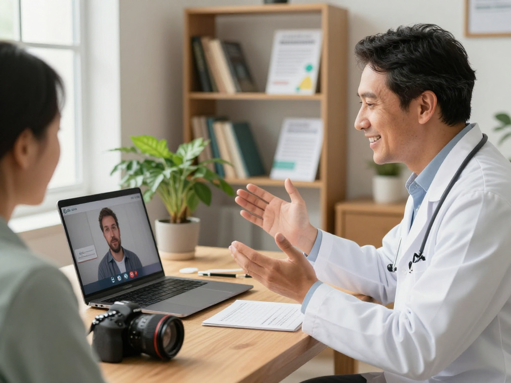 Online consultation for medical marijuana card with a doctor offering support and guidance through a video call.