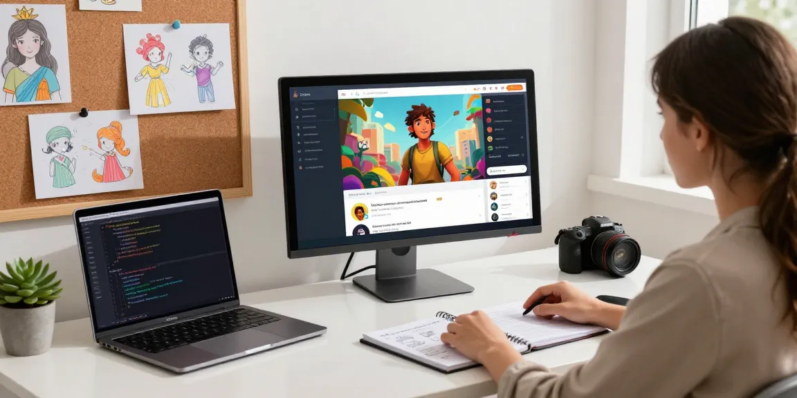 Engaging user experience with Tavern AI, showcasing vibrant character creation on a modern workspace.