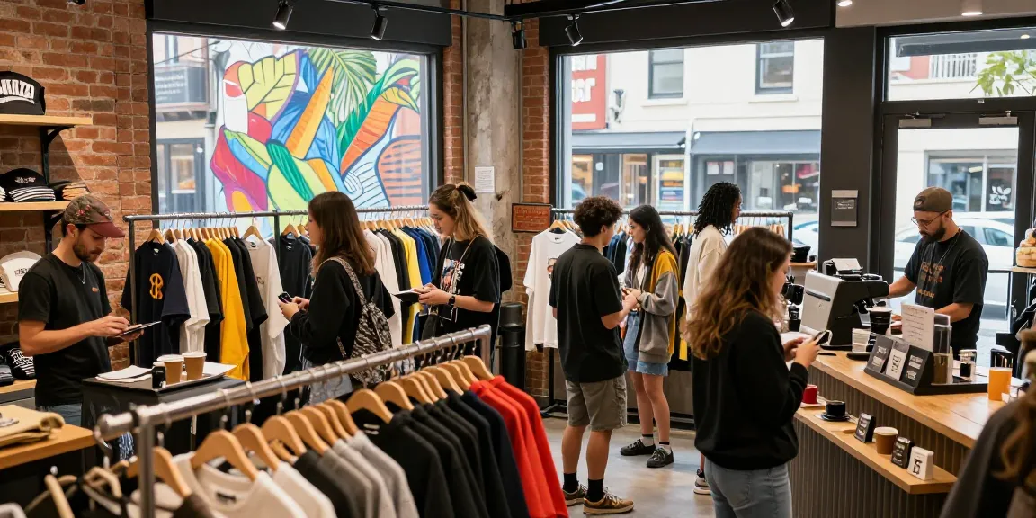 Shoppers exploring high-quality 레플리카 사이트 fashion pieces in a trendy urban boutique.