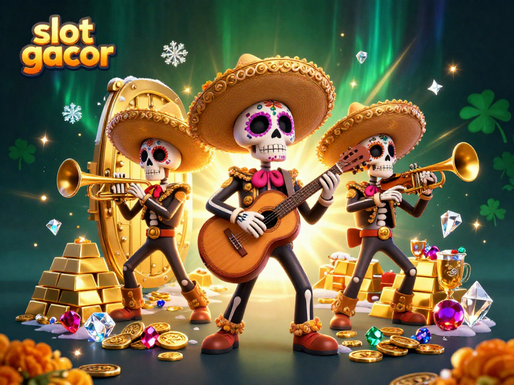 Experience thrilling slot gacor moments with our vibrant mariachi band illustration filled with treasure.