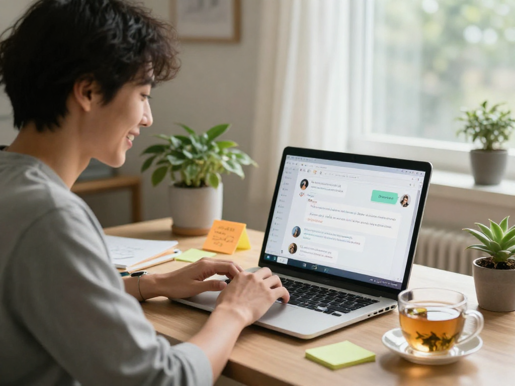Engaging in sex ai chat, a user interacts with a chatbot in a cozy home office.