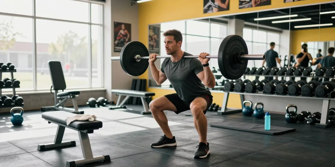 Man exercising at Unique Pharma Steroid Shop gym, showcasing focused workout atmosphere with weights and fitness gear.