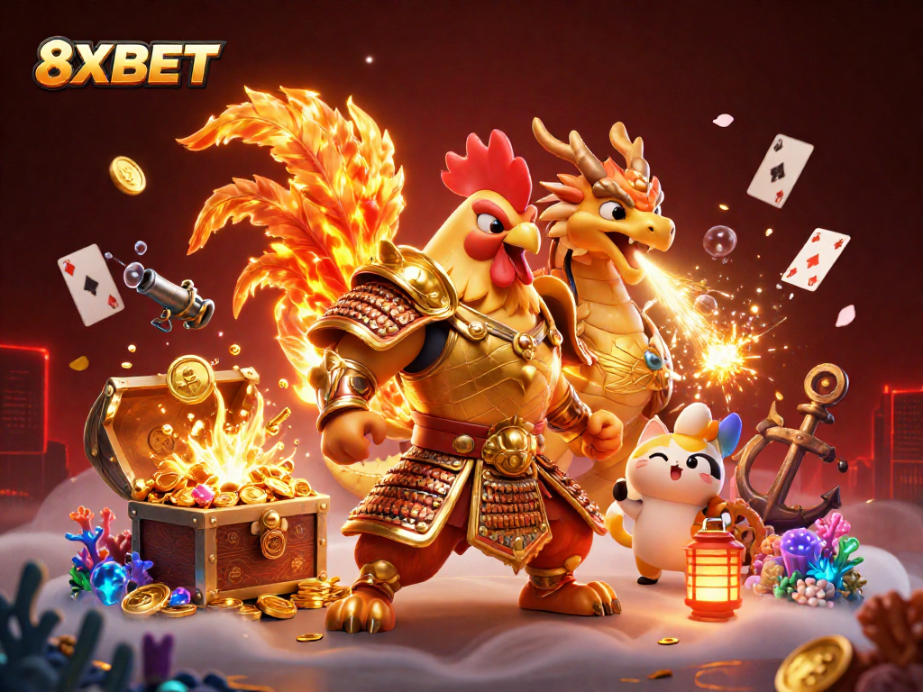 Experience thrilling action with 8XBET's cartoon casino adventure featuring dynamic characters and rich visual effects.