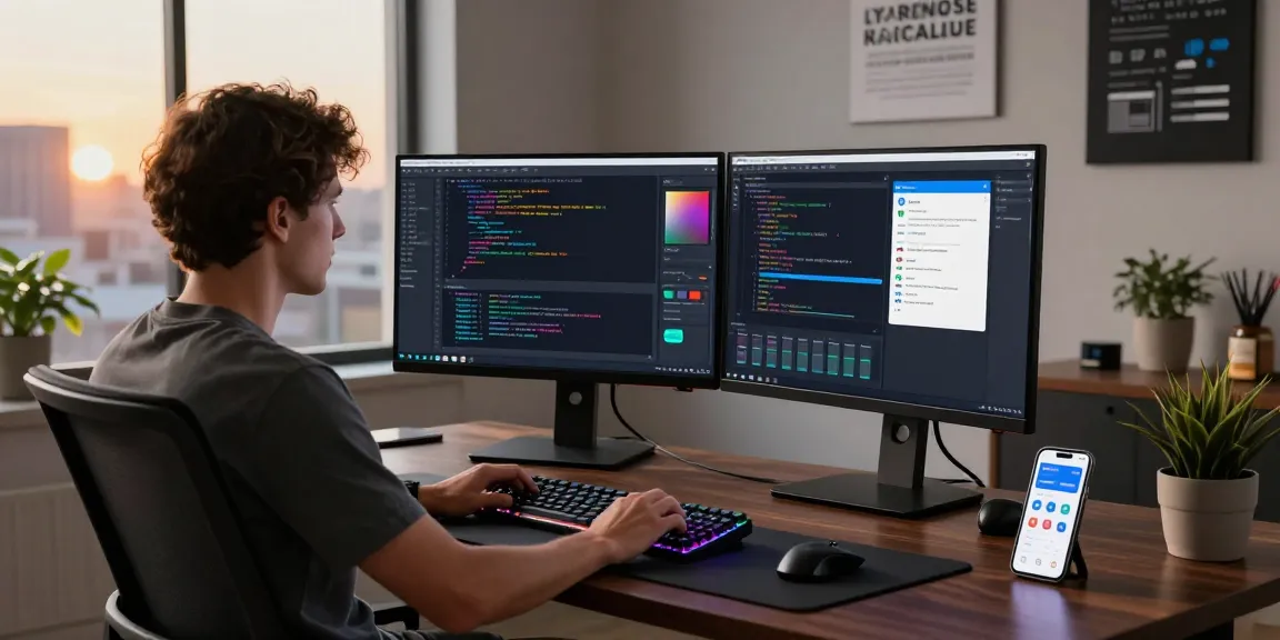 Developer using Snipaste on dual monitors in a modern workspace