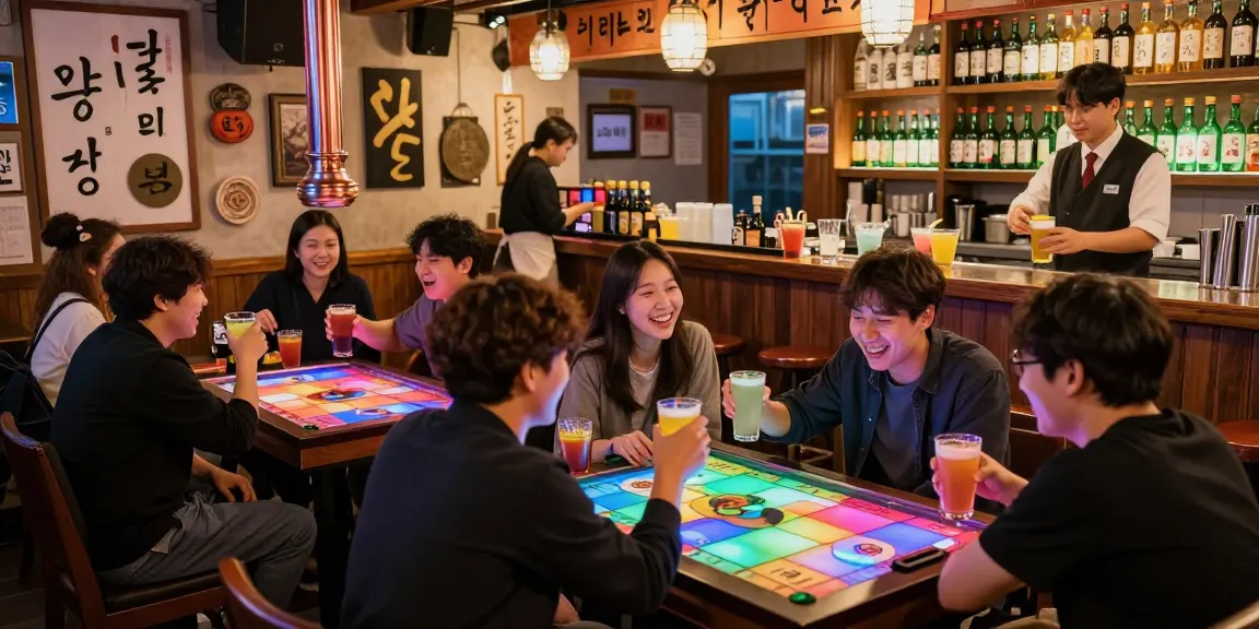 Experience vibrant nightlife at 상봉동 한국관나이트, with guests enjoying drinks and laughter in a lively Korean lounge.
